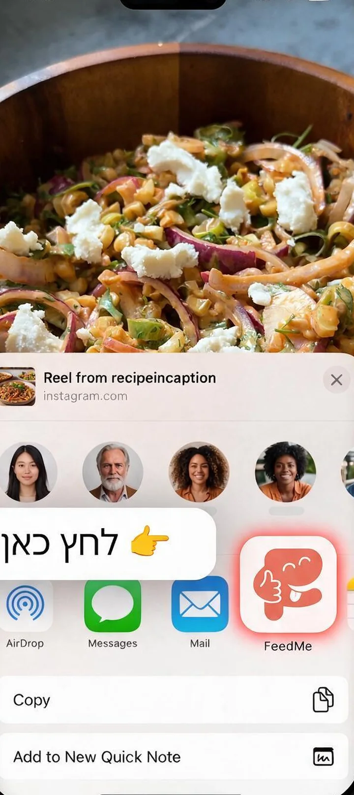 שיתוף מאינסטגרם — בוחרים ב-FeedMe מה-Share Sheet